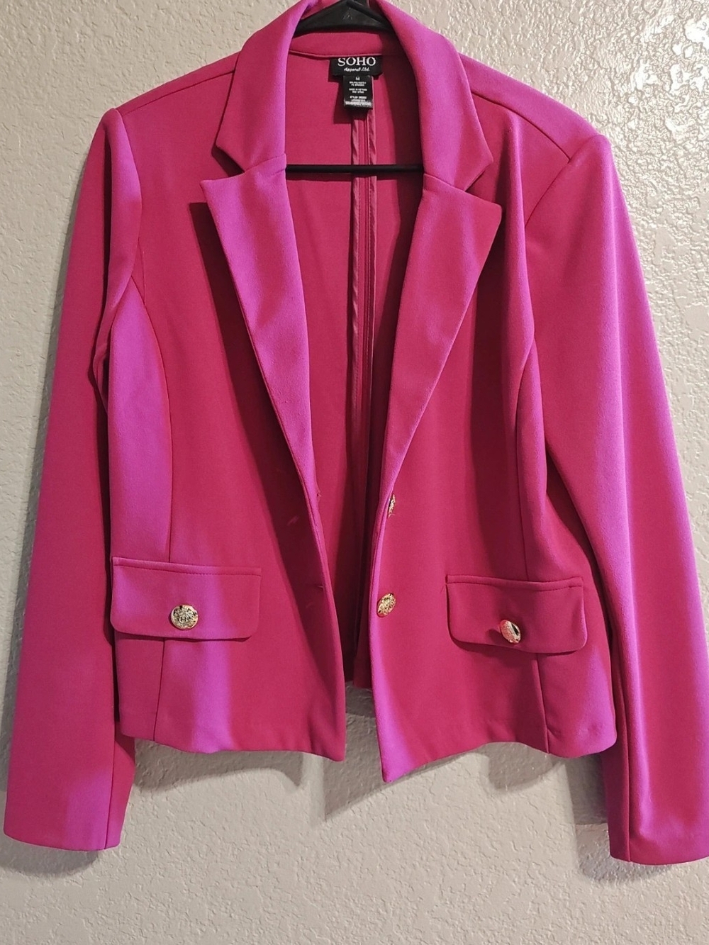 Soho Apparel Bold Pink Blazer with Gold Buttons